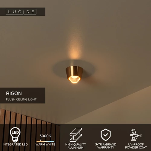 Lucide RIGON - Flush ceiling light - Ø 9 cm - LED - 1x7W 3000K - Matt Gold / Brass - USP